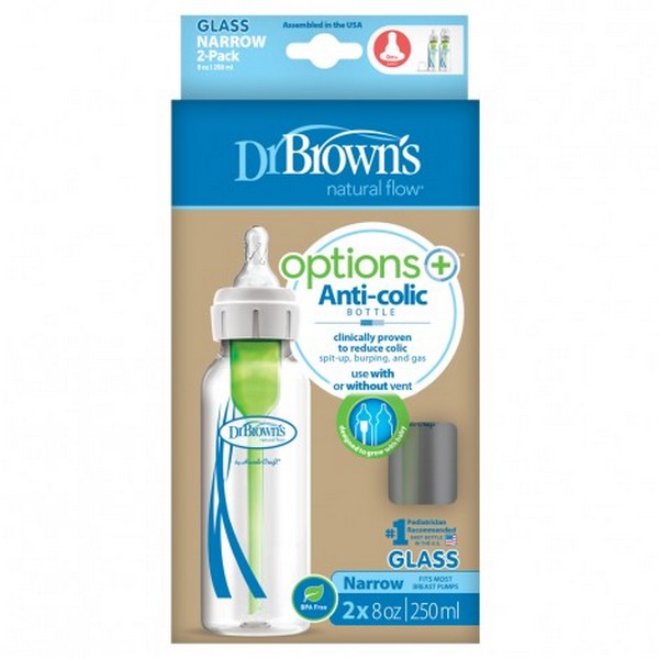 Продукт Dr.Brown's Natural Flow Options+ Narrow - Стъклено шише 2бр. 250ml - 0 - BG Hlapeta